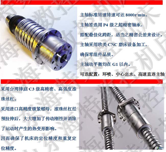 選用臺灣健椿隆主軸和臺灣津廷絲桿